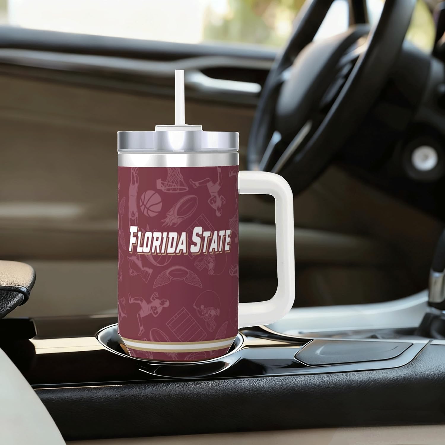 Tumbler 30oz Straight Skinny Portable Handle Car Cups With Anti slip Sleeve Straw Dust Cover,Sports Travel,Stainless Steel Insulated Gifts for Men Women Fans - Image 5