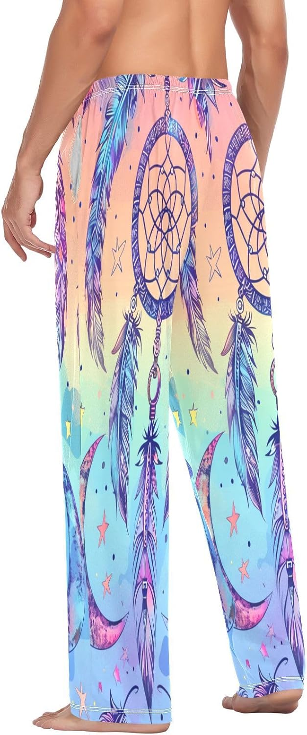 ALAZA Rainbow Dreamcatcher Moon Men's Pajama Pants Men Cotton Pajama Bottoms with Pockets, S