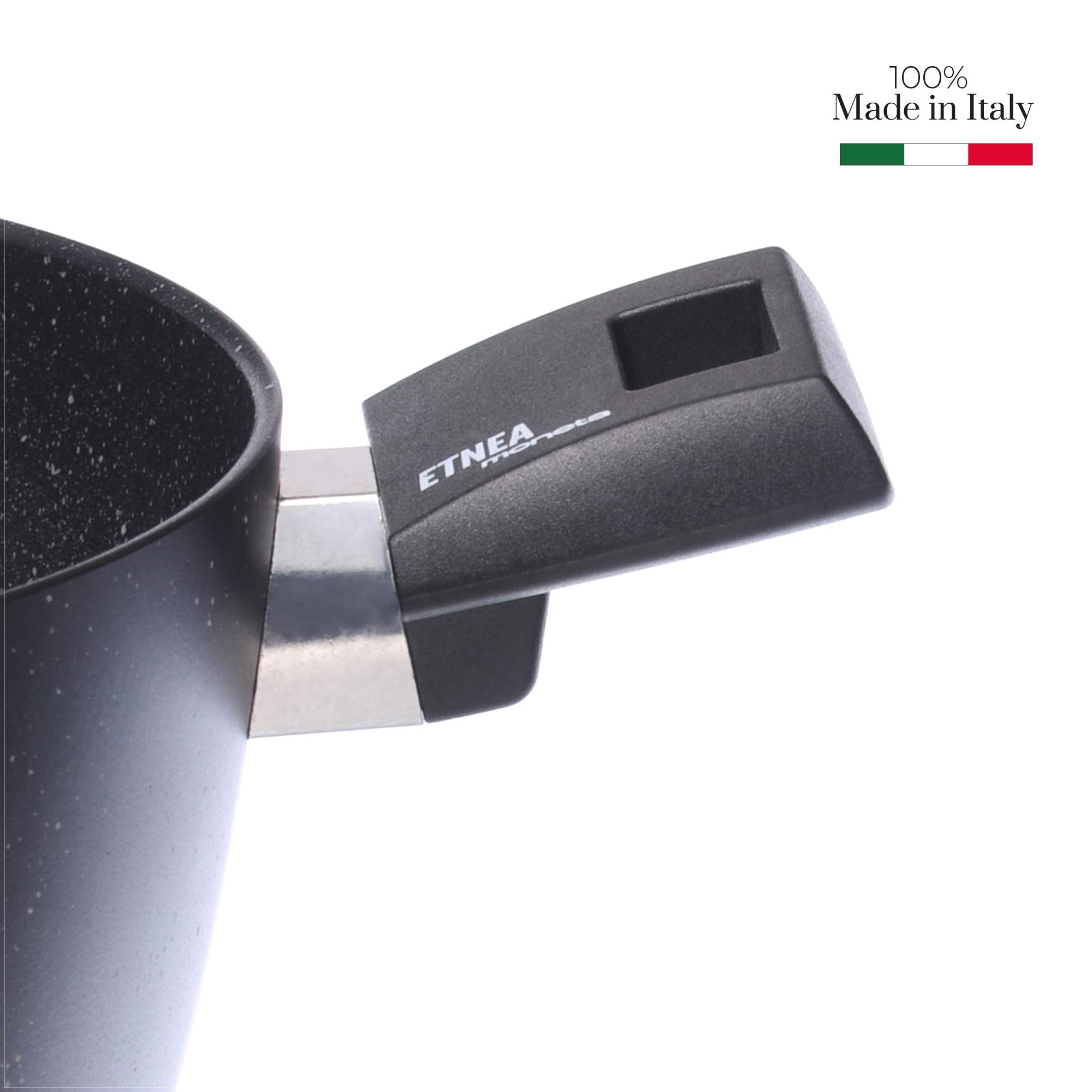 Moneta Etnea Casseruola 24 Cm Con 2 Manici + Coperchio In Vetro Con Bordo Silicone - Rivestimento Antiaderente Artech Stone Ultra