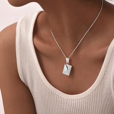 Gamtic Envelope Necklace with Custom Picture Inside - Personalized Photo Necklace for Women, Openable Locket for Customized Picture & Engraving, Unique Valentines Day Gift for Wife/Girlfriend/Mom