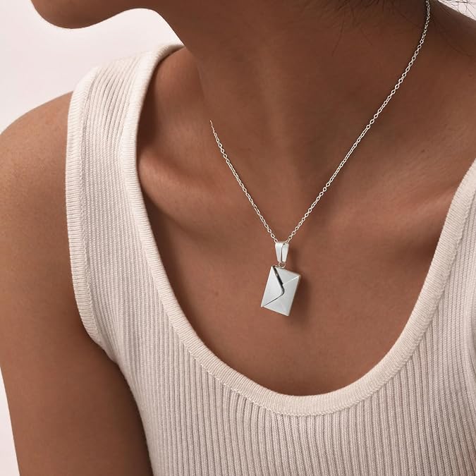 Gamtic Envelope Necklace with Custom Picture Inside - Personalized Photo Necklace for Women, Openable Locket for Customized Picture & Engraving, Unique Valentines Day Gift for Wife/Girlfriend/Mom