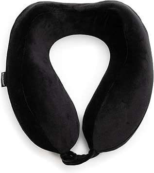 Brookstone Neck Travel Pillow - Lightweight Contoured Memory Foam Neck Pillow for Airplane Travel, Sleeping, and Car Rides, Size One Size, Black