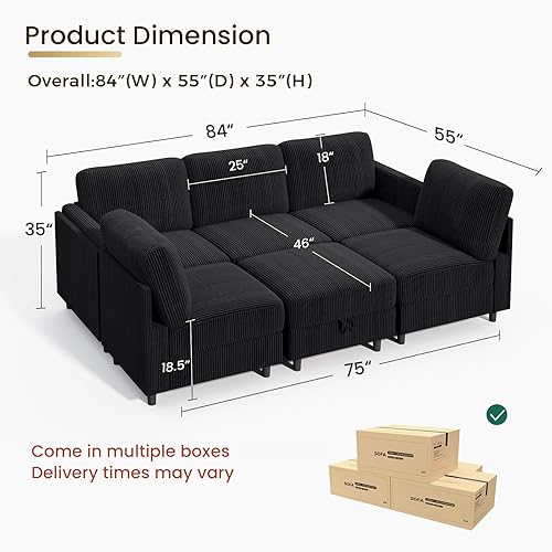 Miniatura 2 de KKL Sofá cama modular modular – Sofá con otomana de almacenamiento, sofá cama convertible en forma de L/U para sala de estar, diseño reversible