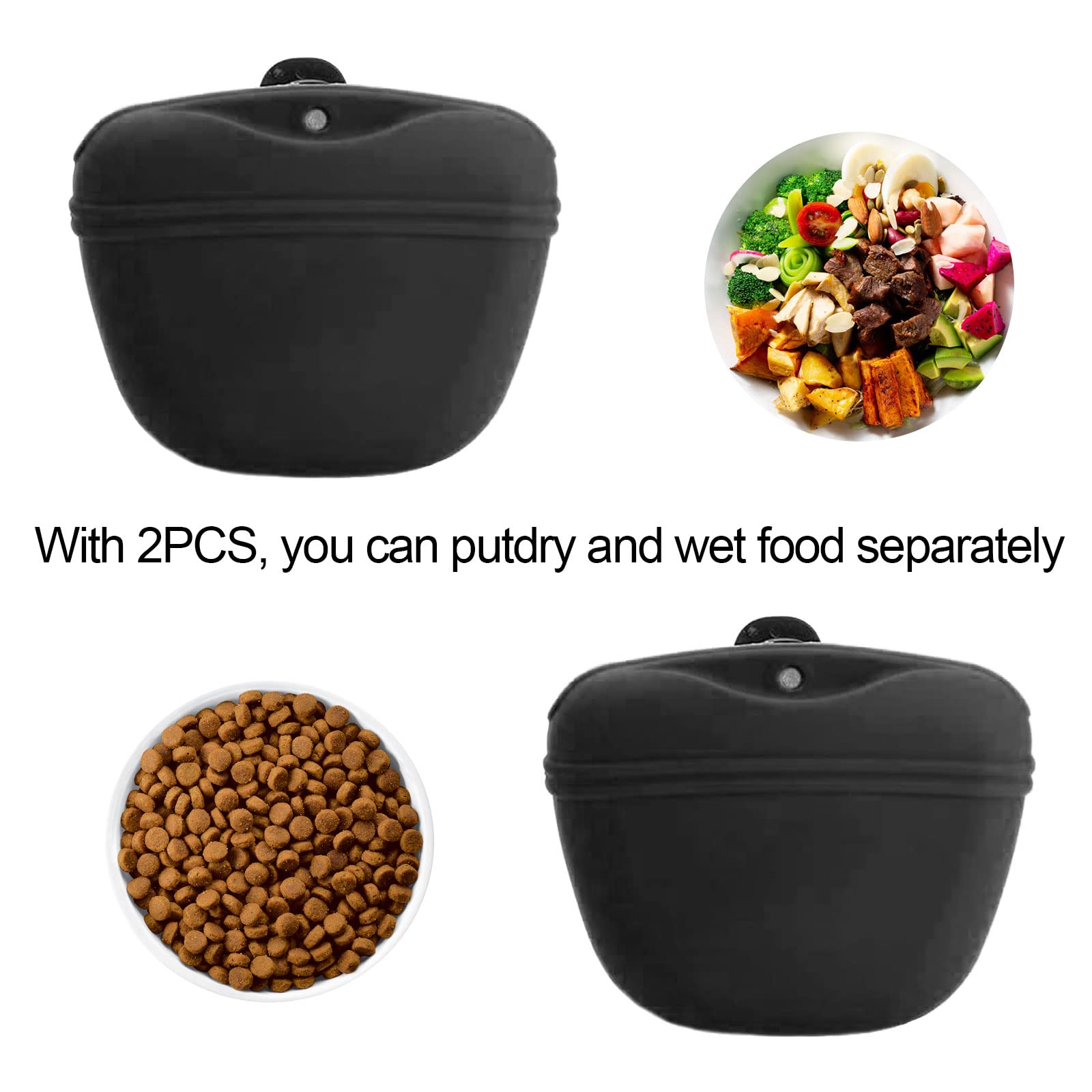 TSHAOUN 2 Pezzi Borsa Addestramento Cani in Silicone,Orsa per Cani in Silicone con Clip, Contenitore per Alimenti per Cani Portatile,Borsa per Alimenti Domestici con Borsa Magnetica (2 PCS)