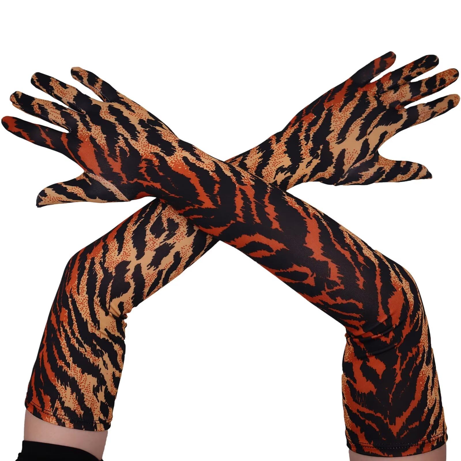 Seeksmile Long Gloves Unisex Adult 18" Length Spandex Stretchy Cosplay Costume Gloves, tiger, One Size
