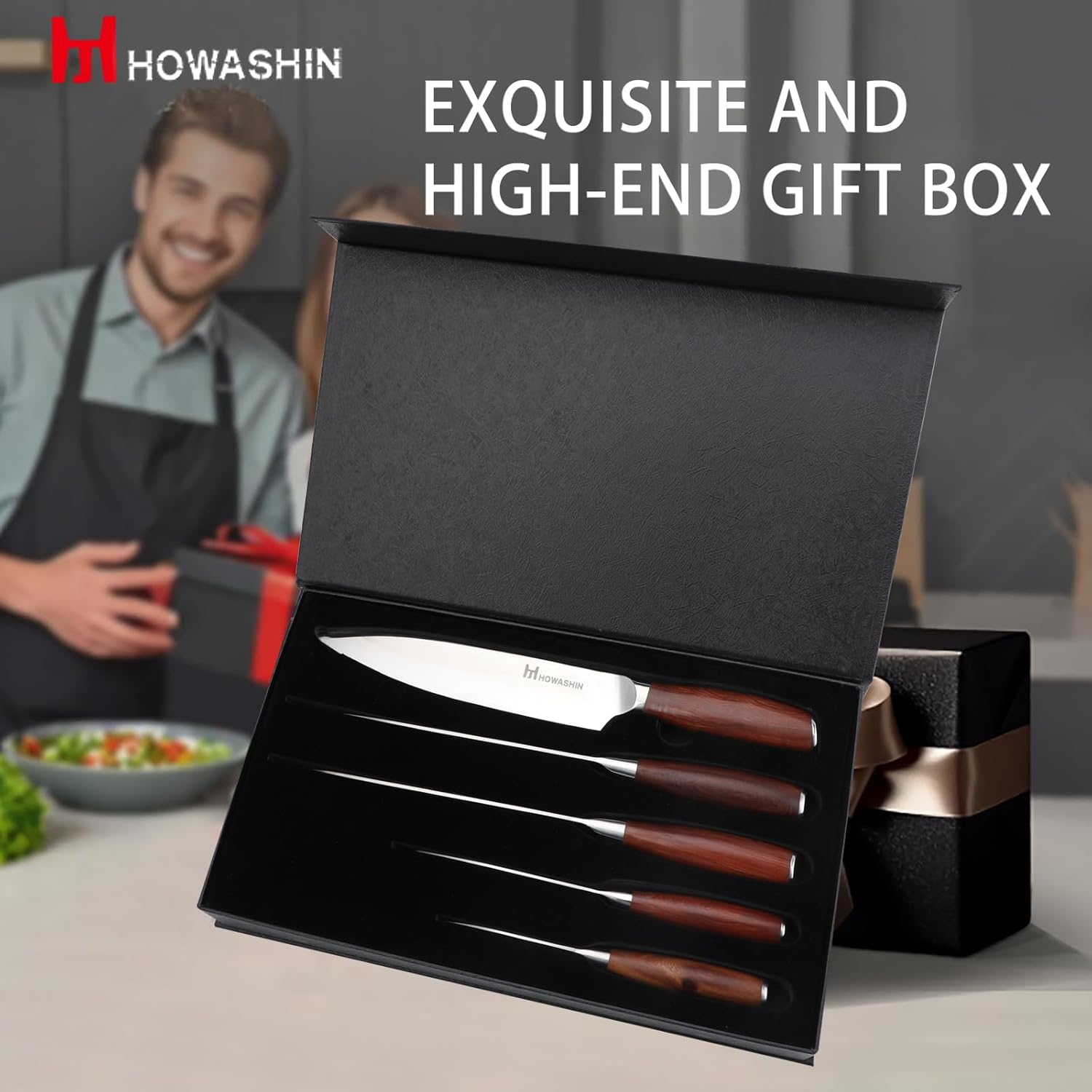 5PCS Kitchen Knives Set, Professional Chef Knife Set, High Carbon Stainless Steel Ultra Chef Knife Sets with Ergonomic Sandalwood Handle for Chopping Vegetable and Cooking