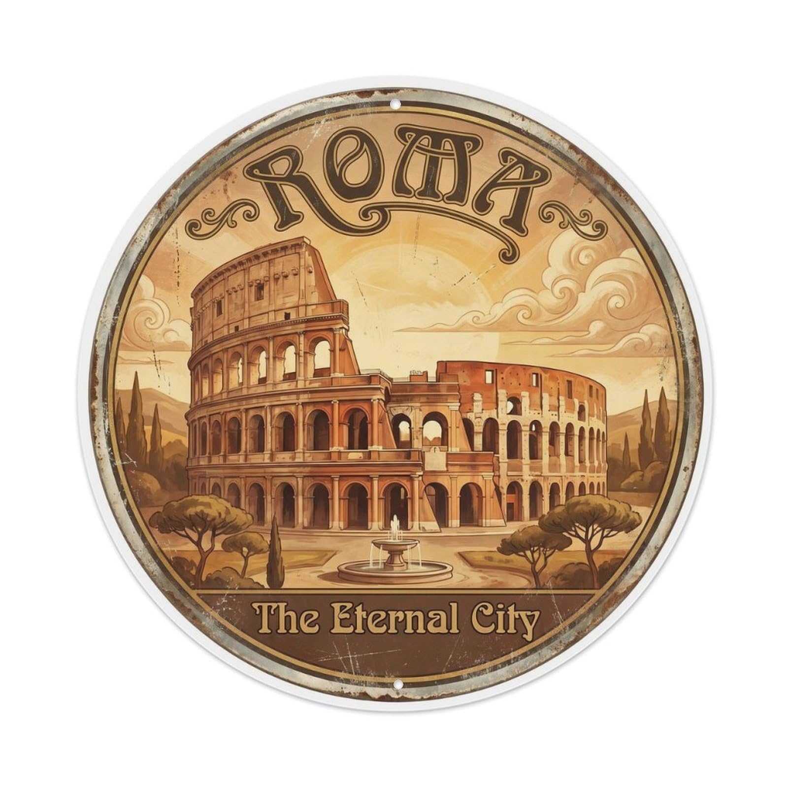 Retro Travel Italy Rome The Eternal City Metal Tin Sign Plaque Wall Decor for Cafe, Club Bar, Office, Home Garden Metal Poster 8x12Inch