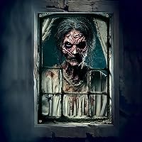 Vista 6 de Pancarta de ventana de Halloween de 31 x 47 pulgadas, cubierta de ventana embrujada, fantasma podrido mirando a través de ventanas viejas y sucias