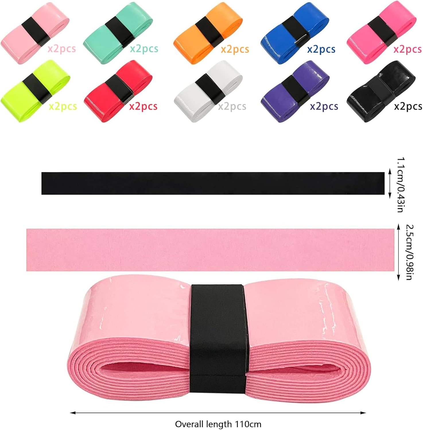 Fidqiog 20 Pack Tennis Racket Grip Tape, Anti-Slip Badminton Grip Tape, PU Upgraded Fabric Overgrip for Tennis Rackets, Badminton, Fishing - Image 2