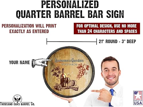 Miniatura 2 de Thousand Oaks Barrel Co. Letrero personalizado de cabeza de barril de whisky de 21 pulgadas, decoración de bar de madera para el hogar, para cueva