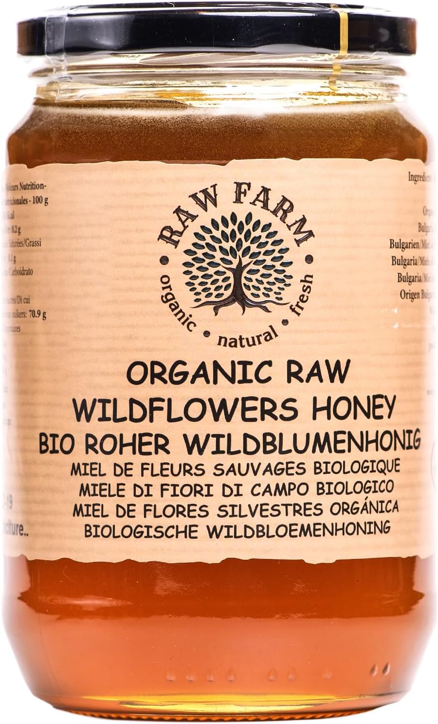 Raw Farm - Organic Raw Wildflowers Honey 900 g – Single Sourced, Pure and Natural, Directly from the RAW FARM Beekeepers