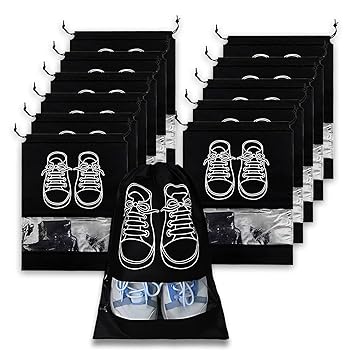 Shoe Bag for Travel & Storage|Water-Resistant Shoe Organizer for Men & Women|Foldable Shoe Cover for Luggage & Closet |Travel Accessories for Footwear Protection (Black, Pack of - 12)