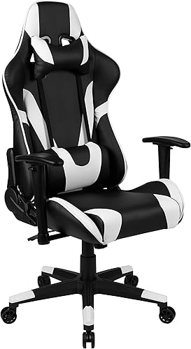 Miniatura 264 de Flash Furniture Juego de escritorio para juegos negro y silla de carreras blanco/negro con soporte para tazas, gancho para auriculares y soporte