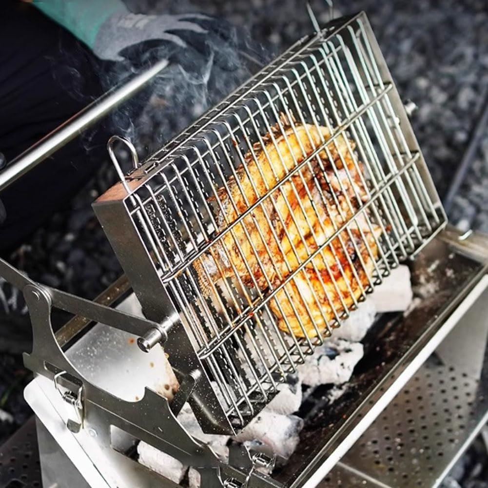 Przenośny obrotowy grill na węgiel drzewny ze składaną konstrukcją do gotowania na świeżym powietrzu i biwakowania