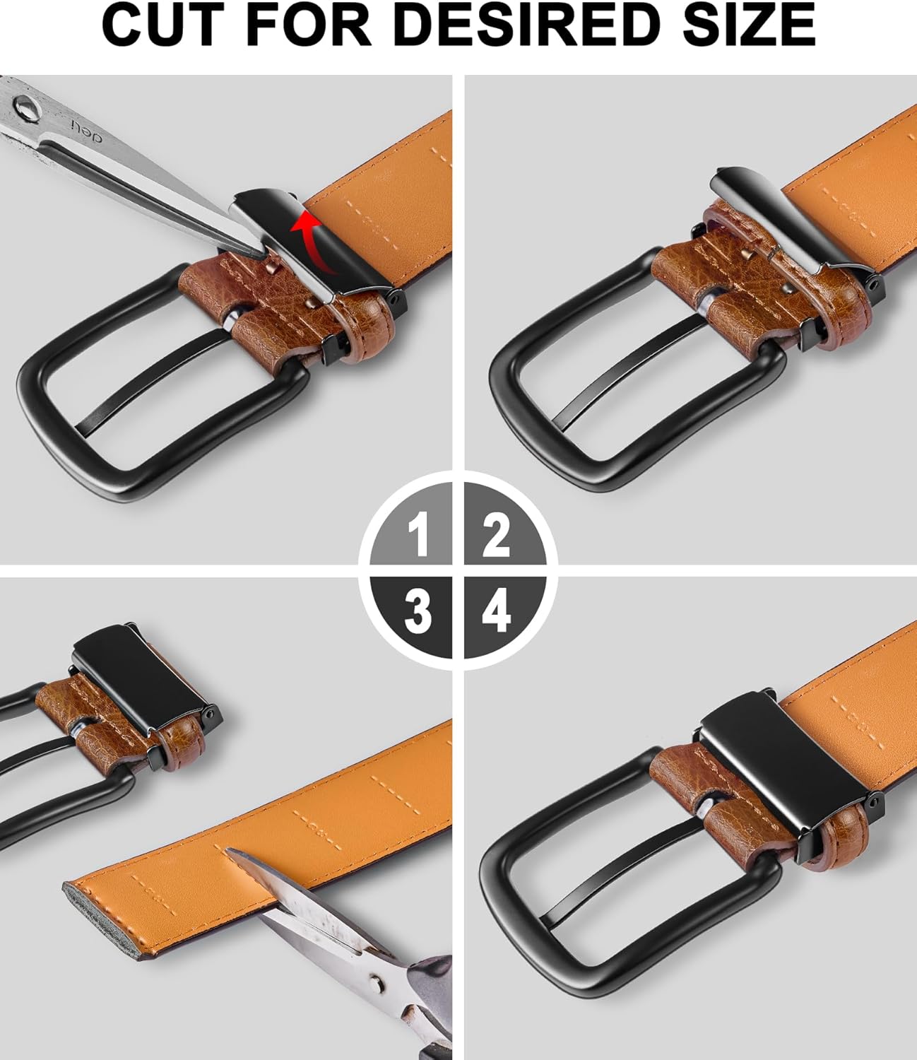 KEMISANT Men Leather Belt 7Holes Adjustable for Jean Casual Dress Golf 1 1/2"-Metal Hole Design-Cut For Fit - Image 3