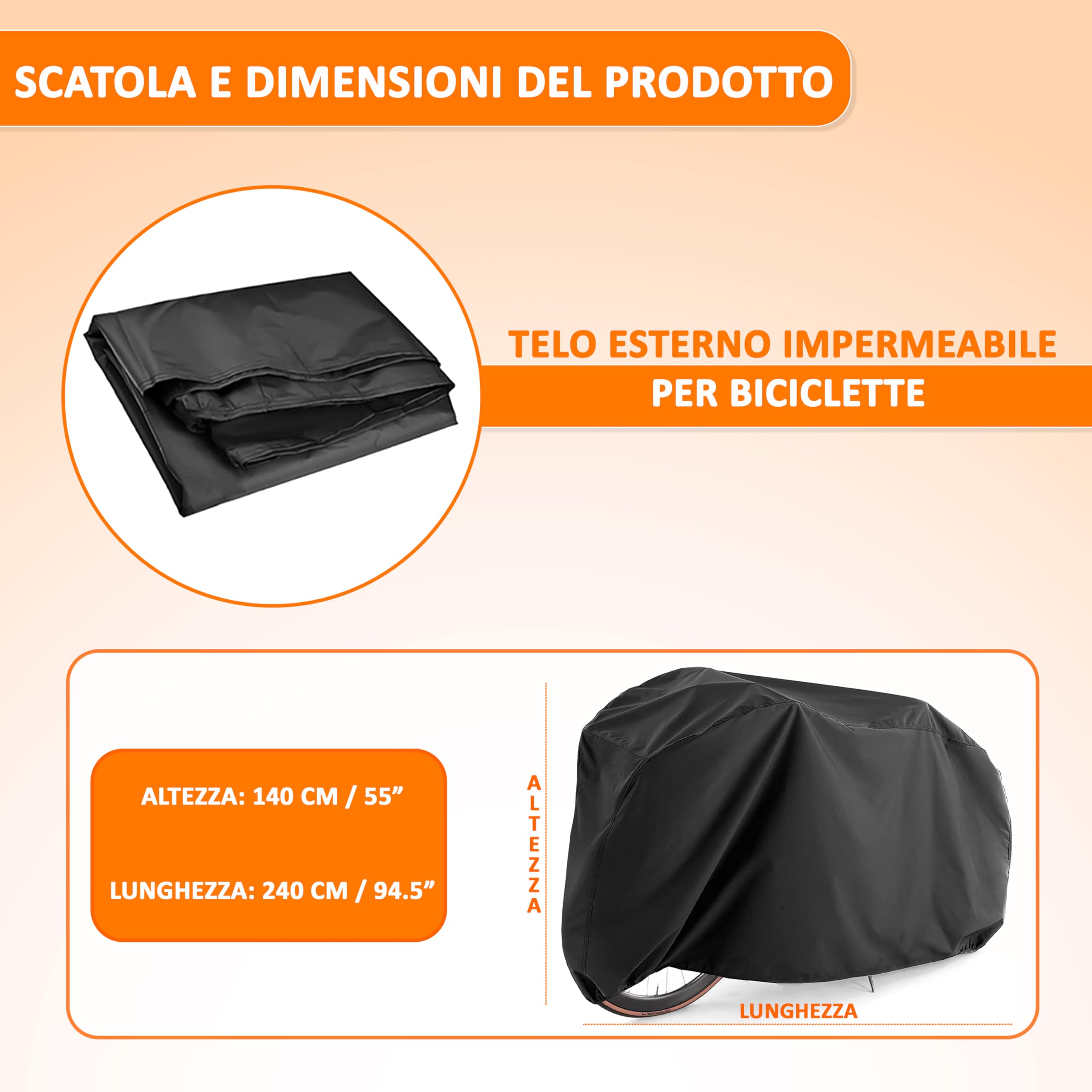 Telo Copri Bicicletta Da Esterno 2 Bici Impermeabile Universale Resistente All'acqua Raggi UV Polvere Materiale PEVA Altamente Resistente