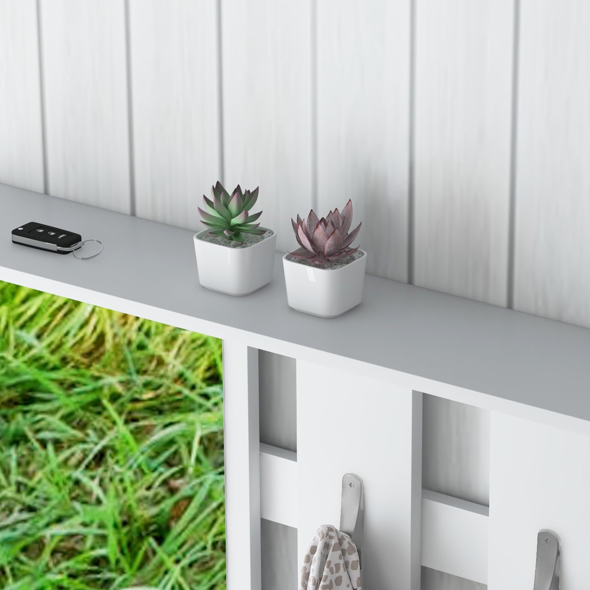HOMCOM Set 4 in 1 Mobili da Ingresso con Appendiabiti, Specchio, Panca con Cuscini e Scarpiera per 8 Paia di Scarpe, Bianco