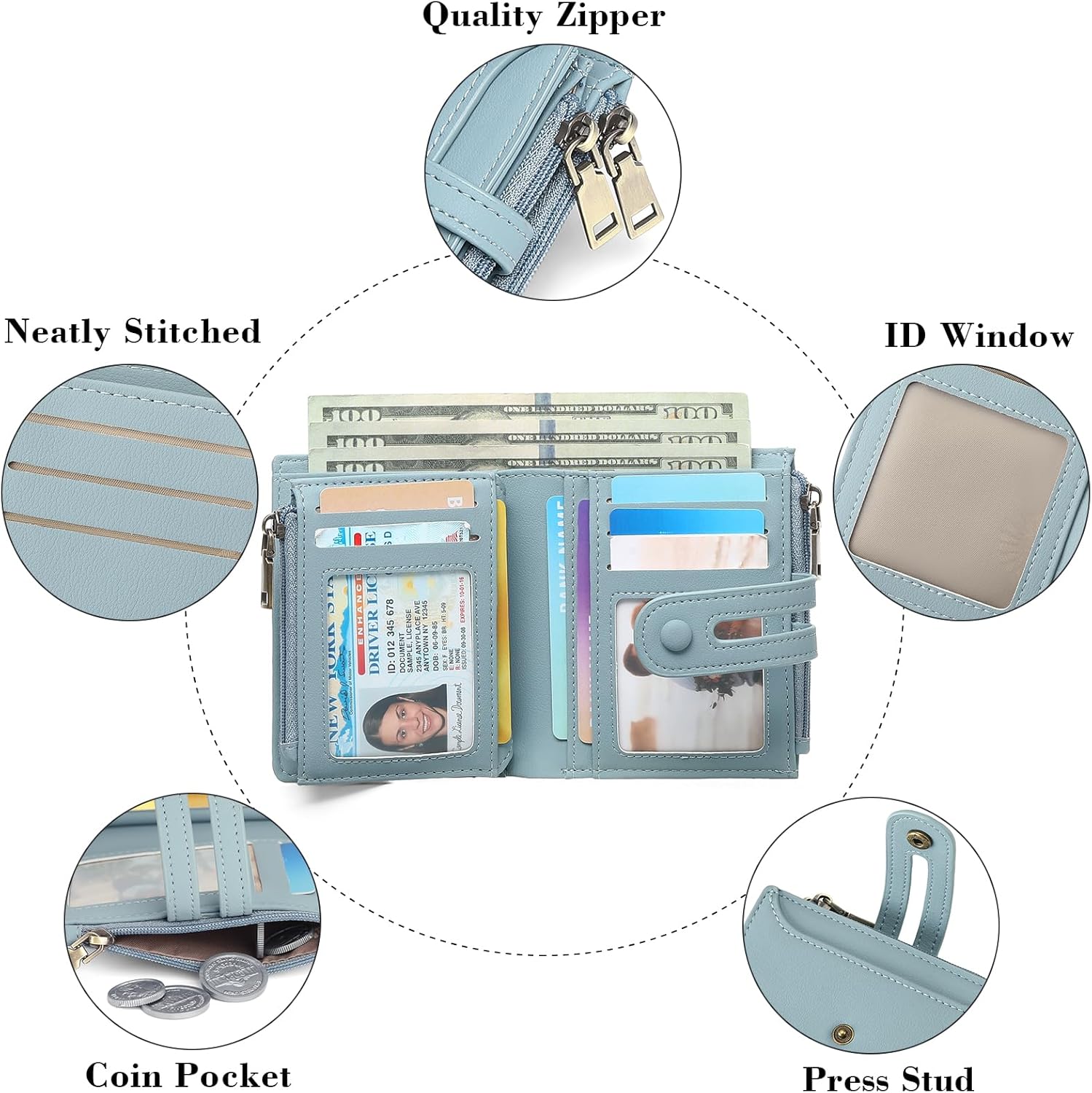 GAEKEAO Small Wallet for Women, Bifold RFID Blocking Credit Card Case Purse with Zipper Pocket - Image 5