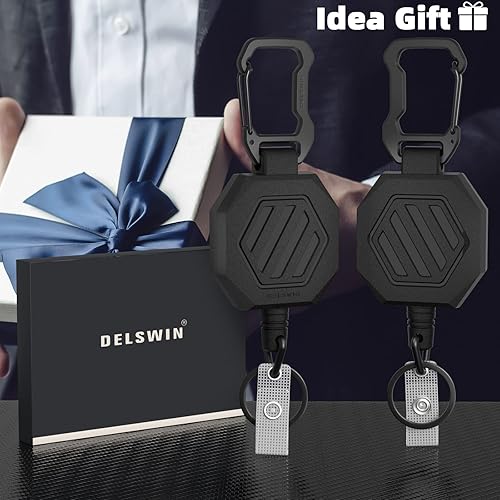 Miniatura 6 de DELSWIN Paquete de 2 carretes retráctiles para insignias llavero retráctil resistente con llavero y clip para insignia correa compacta para llave