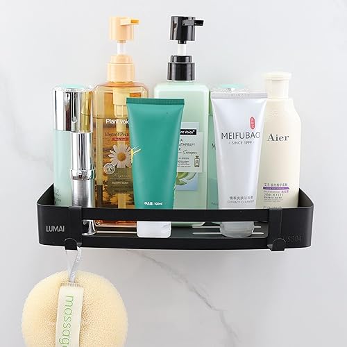 Cesta de ducha negra adhesivo para estante de ducha de acero inoxidable, soporte para bañera, mostrador organizador de baño de montaje en pared,