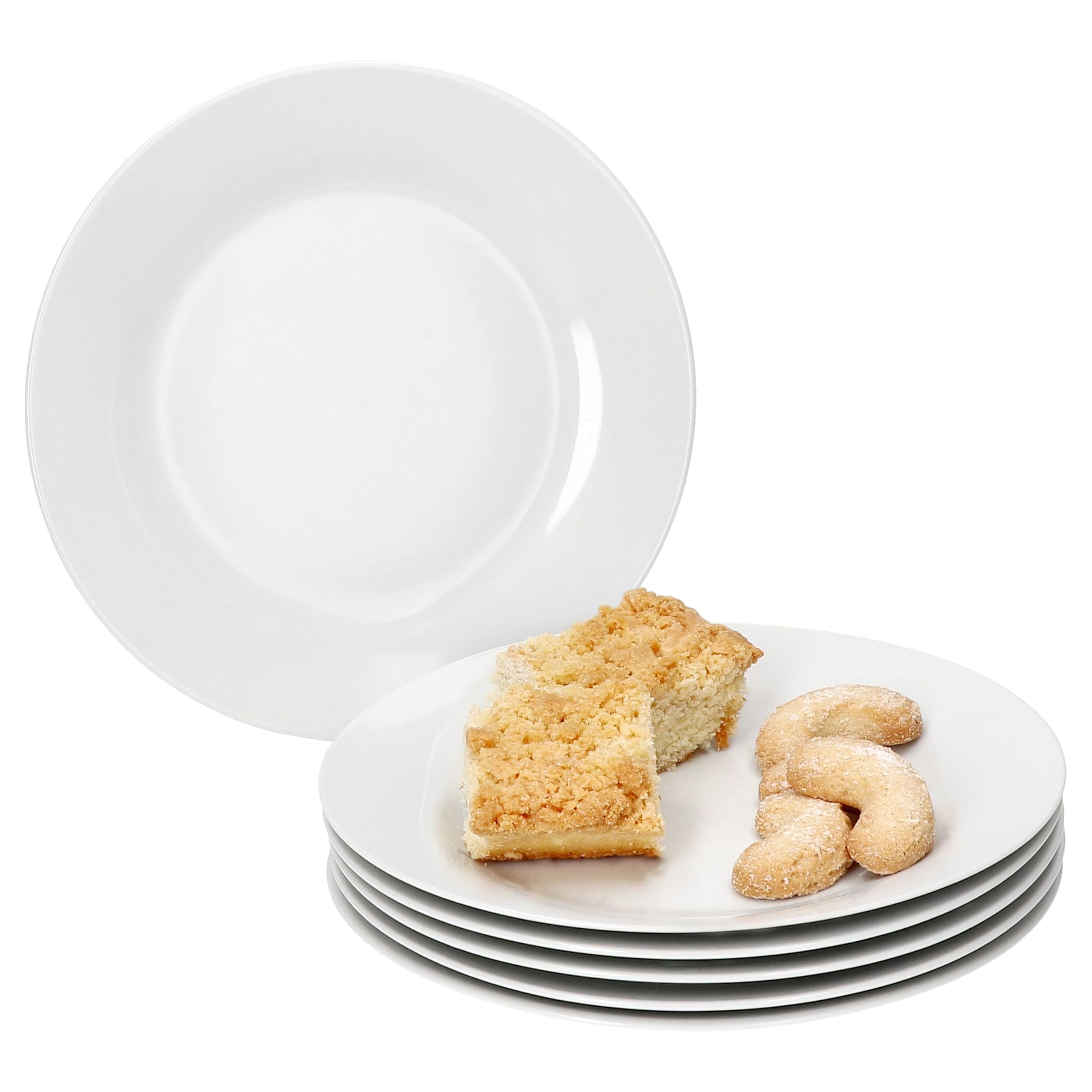 MamboCat Tommy - Set di 6 piatti da torta, in porcellana bianca, per 6 persone, piccoli piatti per insalata, dolci, dessert & Co. I piatti eleganti per colazione, pranzo, caffè e pane da sera