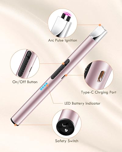 Miniatura 3 de Encendedor de velas, encendedor eléctrico de arco de plasma, recargable a prueba de viento, con interruptor seguro, indicador LED, carga rápida,