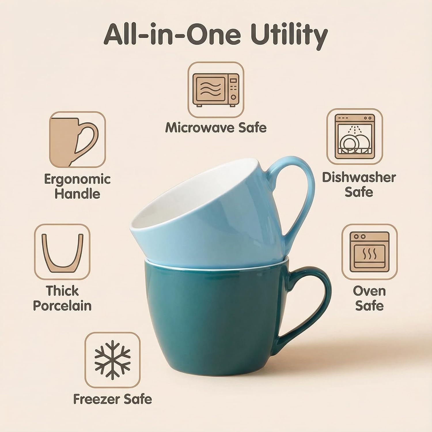 MECOWON 30 OZ Porcelain Coffee Mugs, Set of 2 Large Mugs for Soup, Cereal and Salad (blue) - Image 3