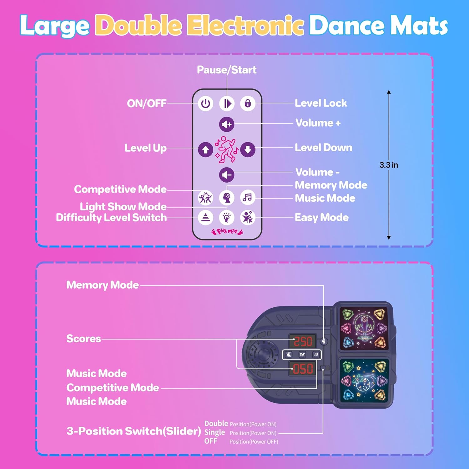 Pafolo Dance Mats for Girls 4-8, Electronic Dance Mats, Dance Mat Toys, Kids Dance Mat, Girls Dance Mat, Dancing Mat, 2-Player LED Light Music Dance Toy with 5 Modes, Develops Hand-Eye Coordination - Image 3