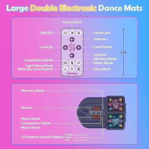 Miniatura 3 de Tapete electrónico de baile con luz LED para 2 jugadores, juguete de baile musical con 5 modos, desarrolla la coordinación ojo-mano, juego de