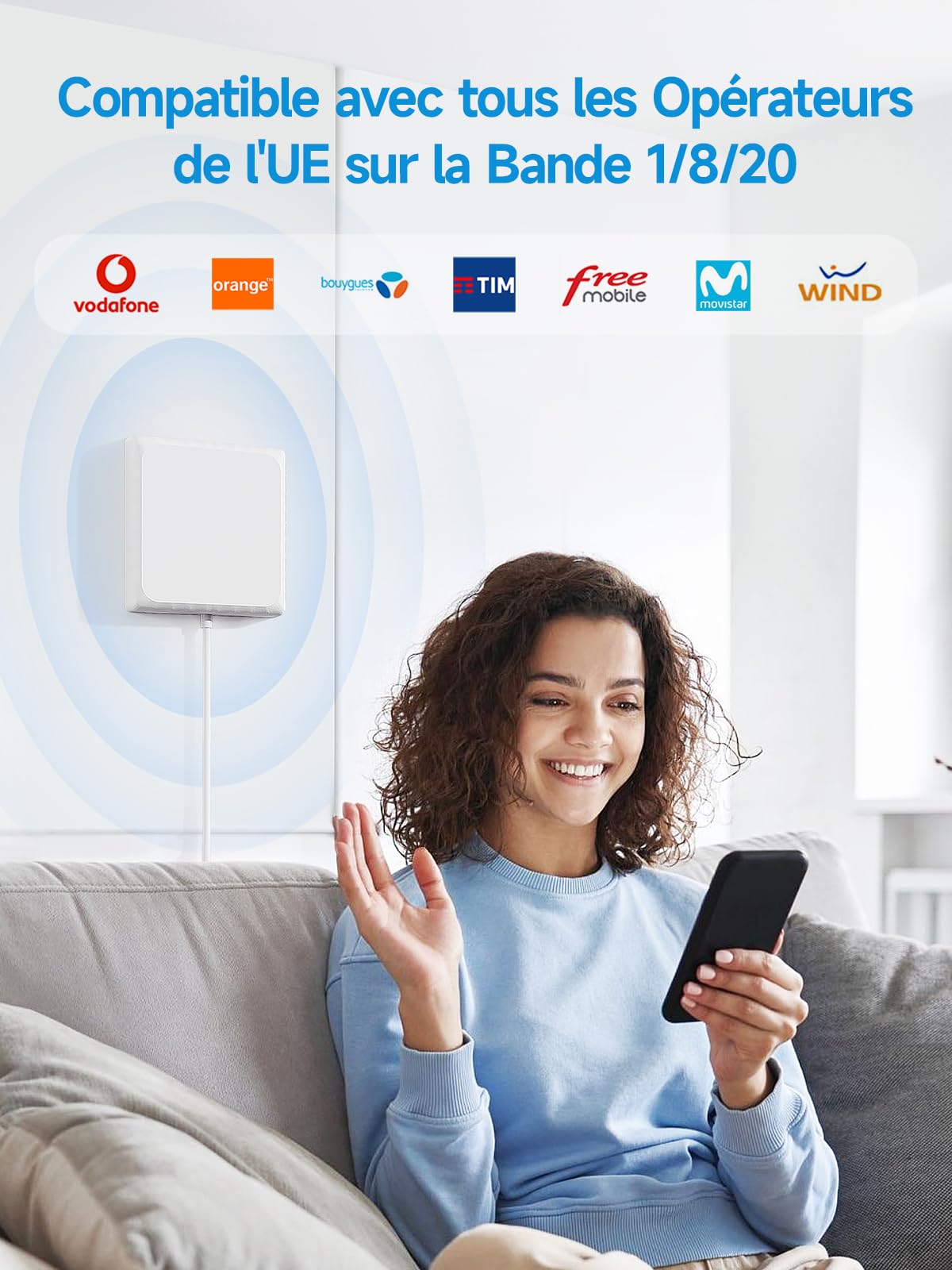 ANNTLENT Amplificateur 4G 3G Bande 1/8/20, LTE GSM WCDMA Amplificateur de Signal Cellulaire Tri-Bande pour Tous Opérateurs, Support Multi-Appareils,pour Maison/Bureau
