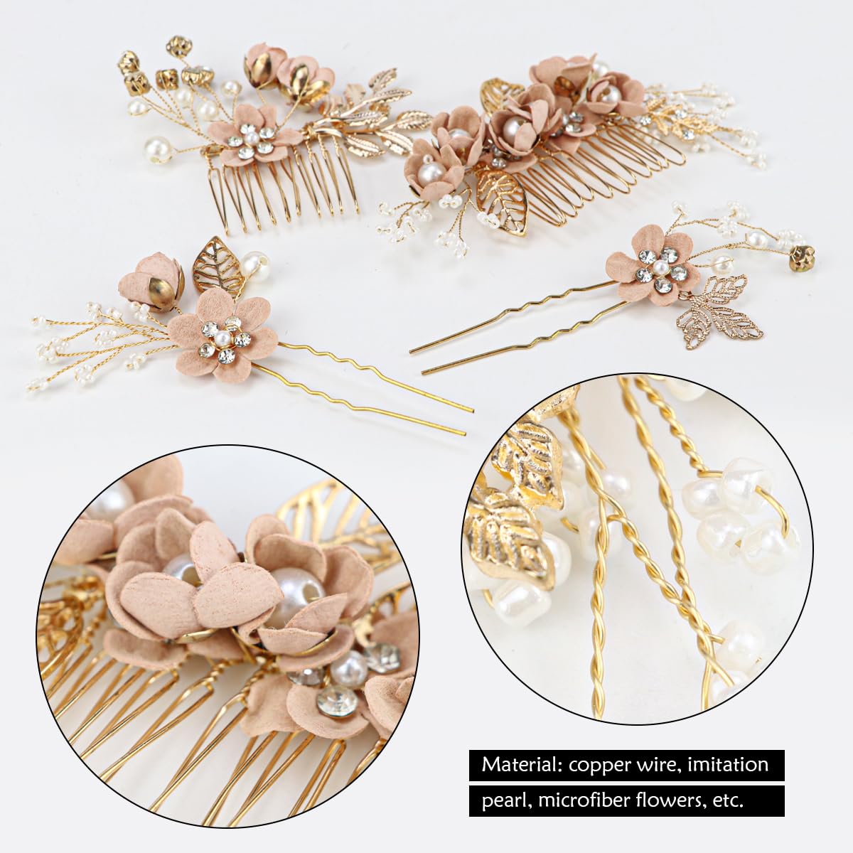 ZJIVQO 4pcs Handmade Wedding Hair Comb,Flower Hair Pins Set,Pearl Crystal Hair Clips For Bridal,Flower Hair Comb Set,Wedding Hair Accessories for Women - Image 3