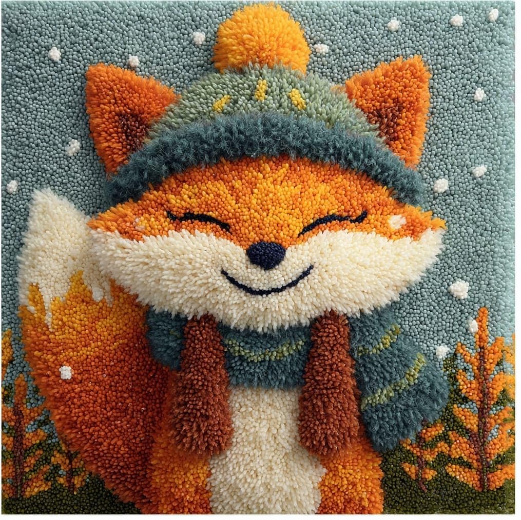 AxiangziK Pre-Printed Latch Hook Pillow Kit,Cute Fox