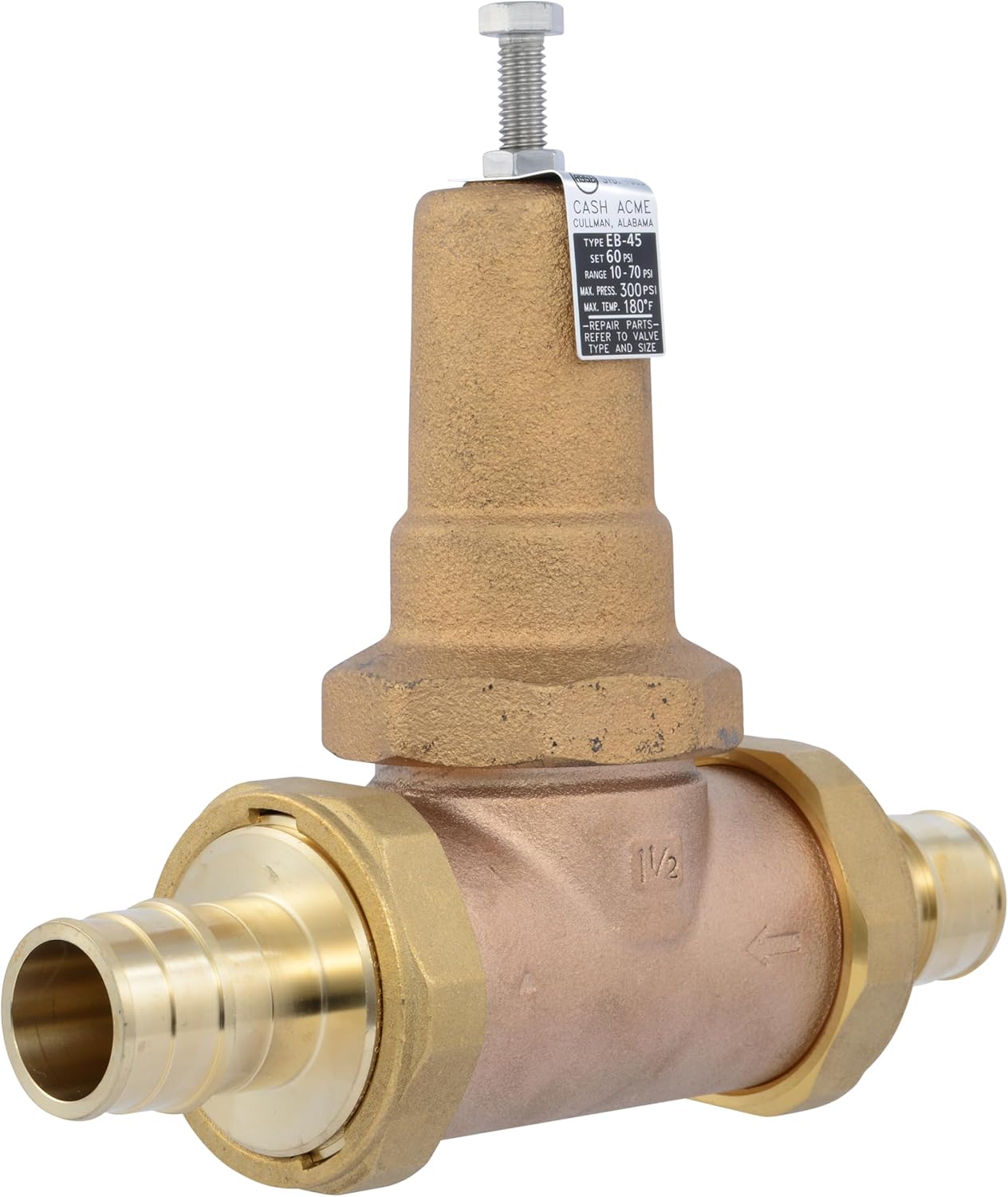 Cash Acme EB45 Pressure Regulating Valve, Double Union, 3/4 Inch Expansion, Poly Top, 60 PSI, PVA16P-DUEX-60