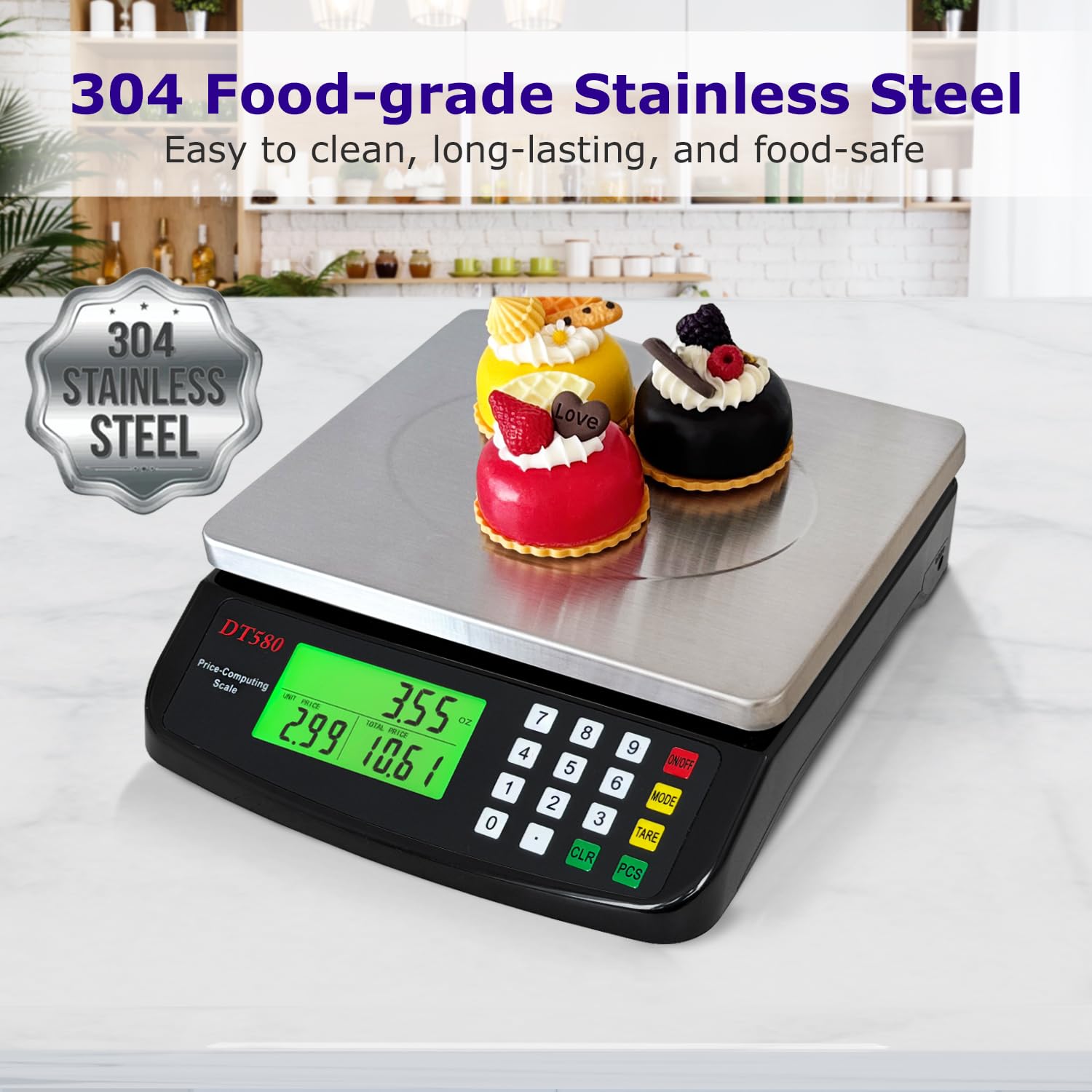 Báscula digital grande de cocina de 40 kg, de acero inoxidable, báscula de conteo de precios, báscula de conteo de delicatessen con pantalla LCD para hornear pan, cocinar carne, piezas de preparación
