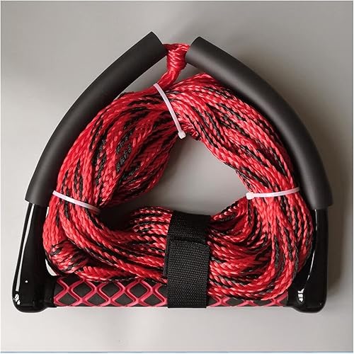 Correa de esquí acuático de 15 pulgadas, cuerda de rodilla para canotaje, 3 secciones, cuerda de deportes acuáticos, mango flotante (color rojo)