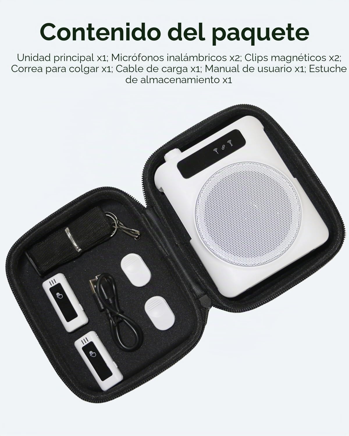 Amplificador de voz con micrófono inalámbrico de solapa, Mini Altavoz Portátil con 2 micrófonos inalámbricos, compartimento para micrófono recargable, para profesores, tour guías, entrenadores (White)