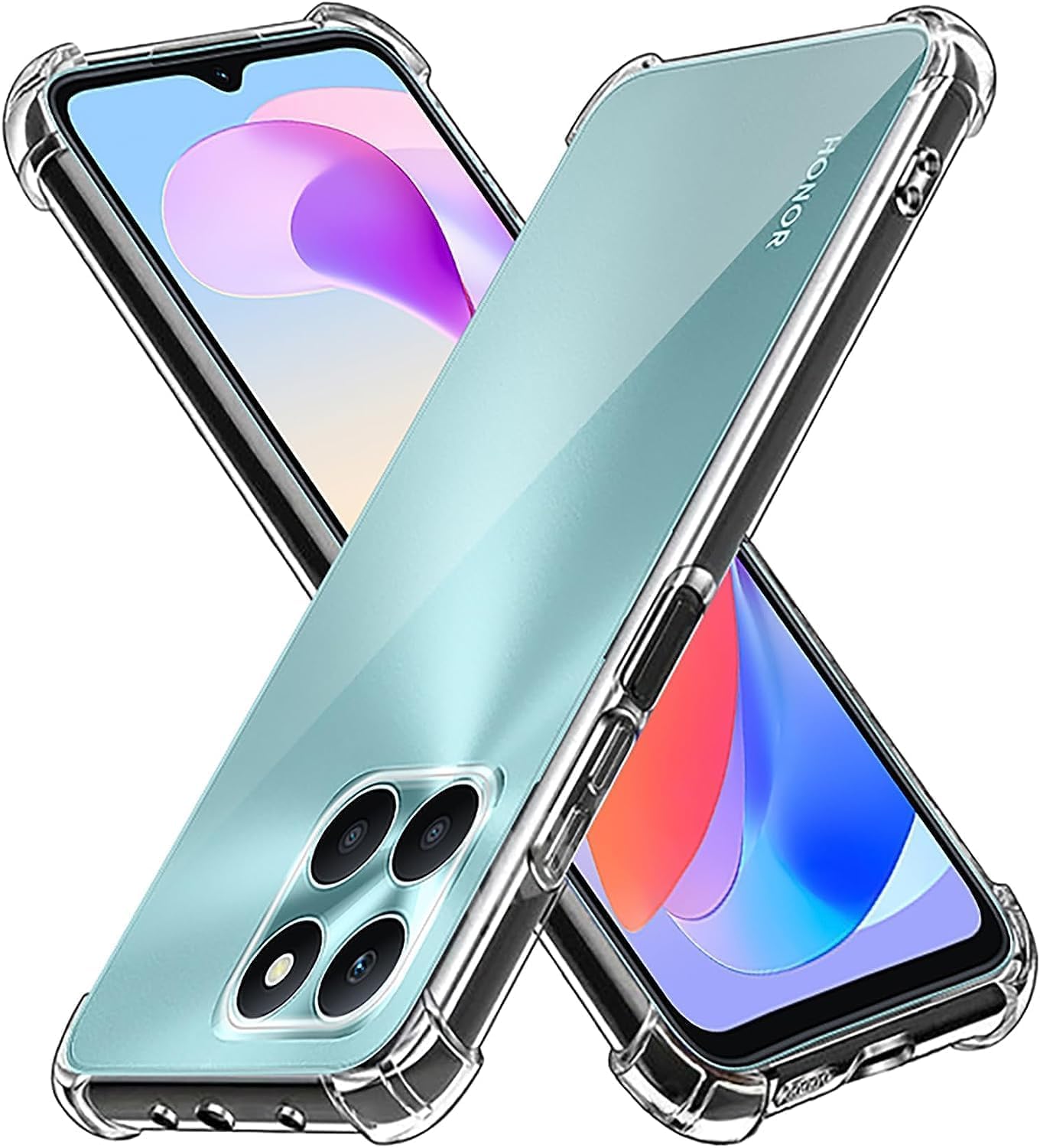 Muzz Honor X6a Clear Case Cover, Shockproof Flexible Silicone Bumper, Transparent Anti-Scratch TPU, Full Camera Protection (Clear)