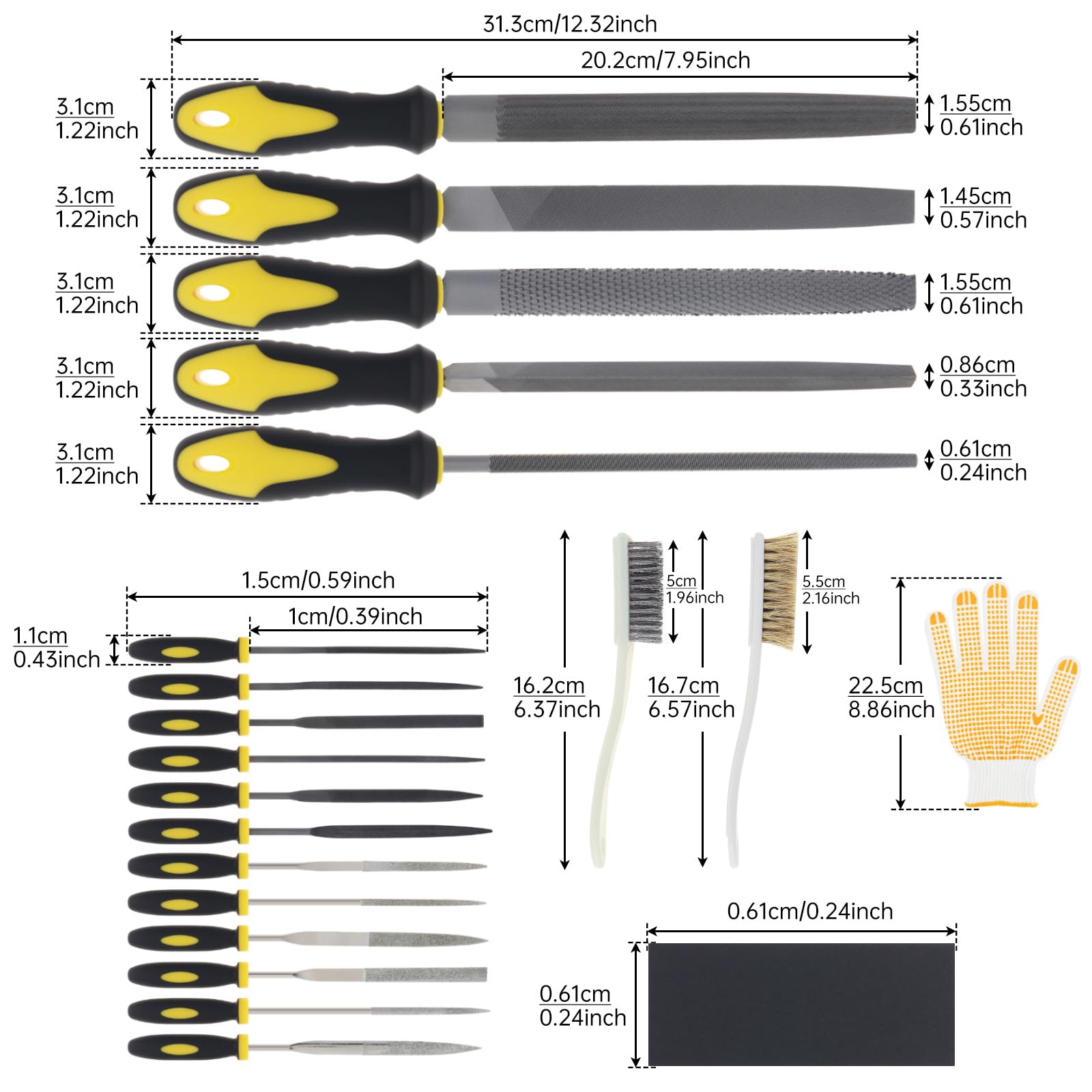 Metallfeilen-Set 34-teilig, T12 Hartstahlfeilen, 4 Formen (flach, rund, halbrund, dreieckig), Nadel- und Diamantfeilen für gehärteten Stahl, Metall, Holz, Kunststoff, Stein, mit