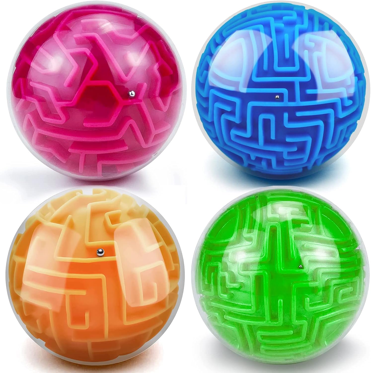 YongnKids 4 Pack 3D Puzzle Maze Ball Toys| Brain Teaser Puzzles Maze Game for Adults & Kids Ages 8-12 13+ Gifts, Games for Adults and Family Best- Easy & Medium & Hard Challenges Blue,orange,green,red
