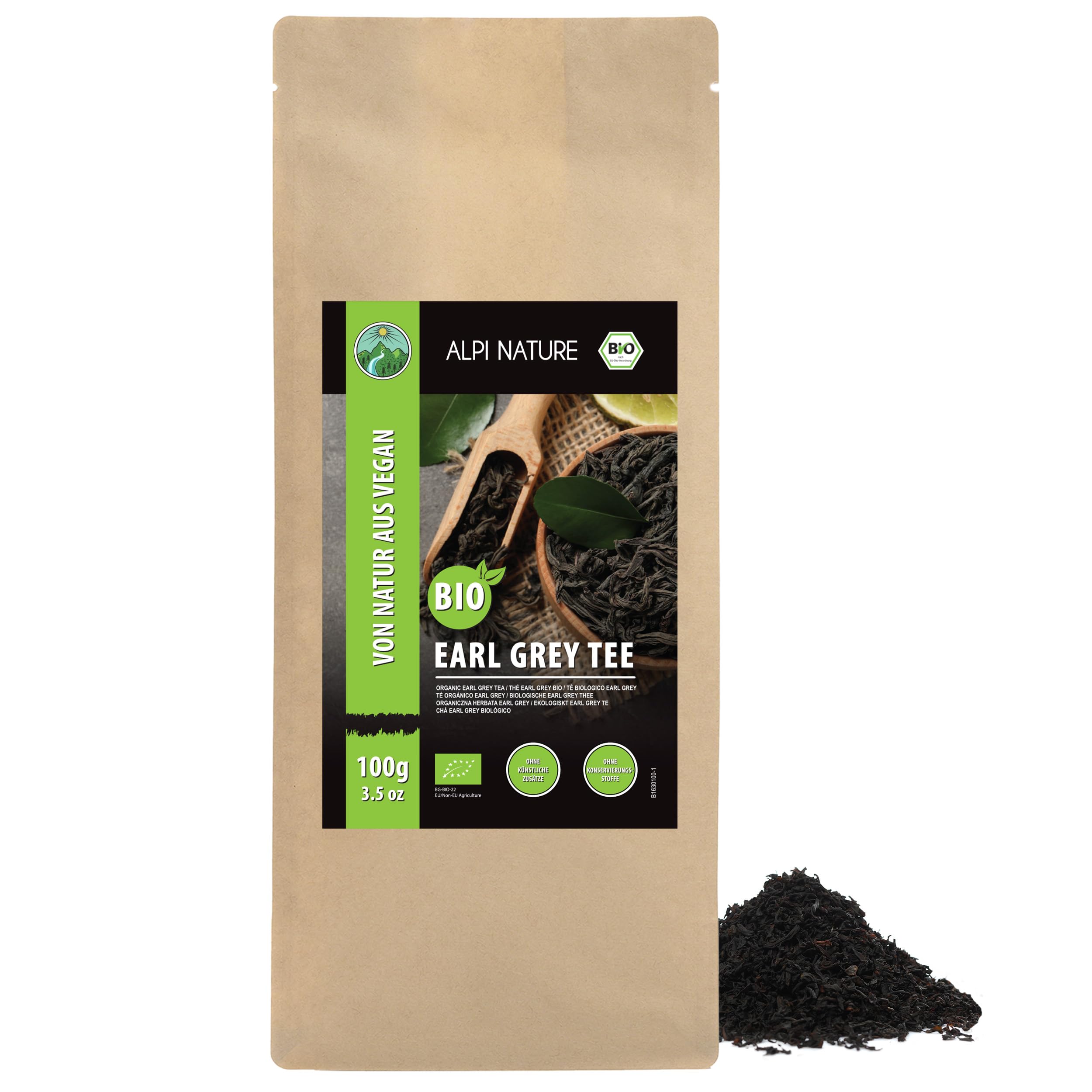 Alpi Nature Ekologiczna Herbata Earl Grey 100g, Czarna Herbata z Olejkiem Bergamotowym, Naturalnie Zawierająca Kofeinę