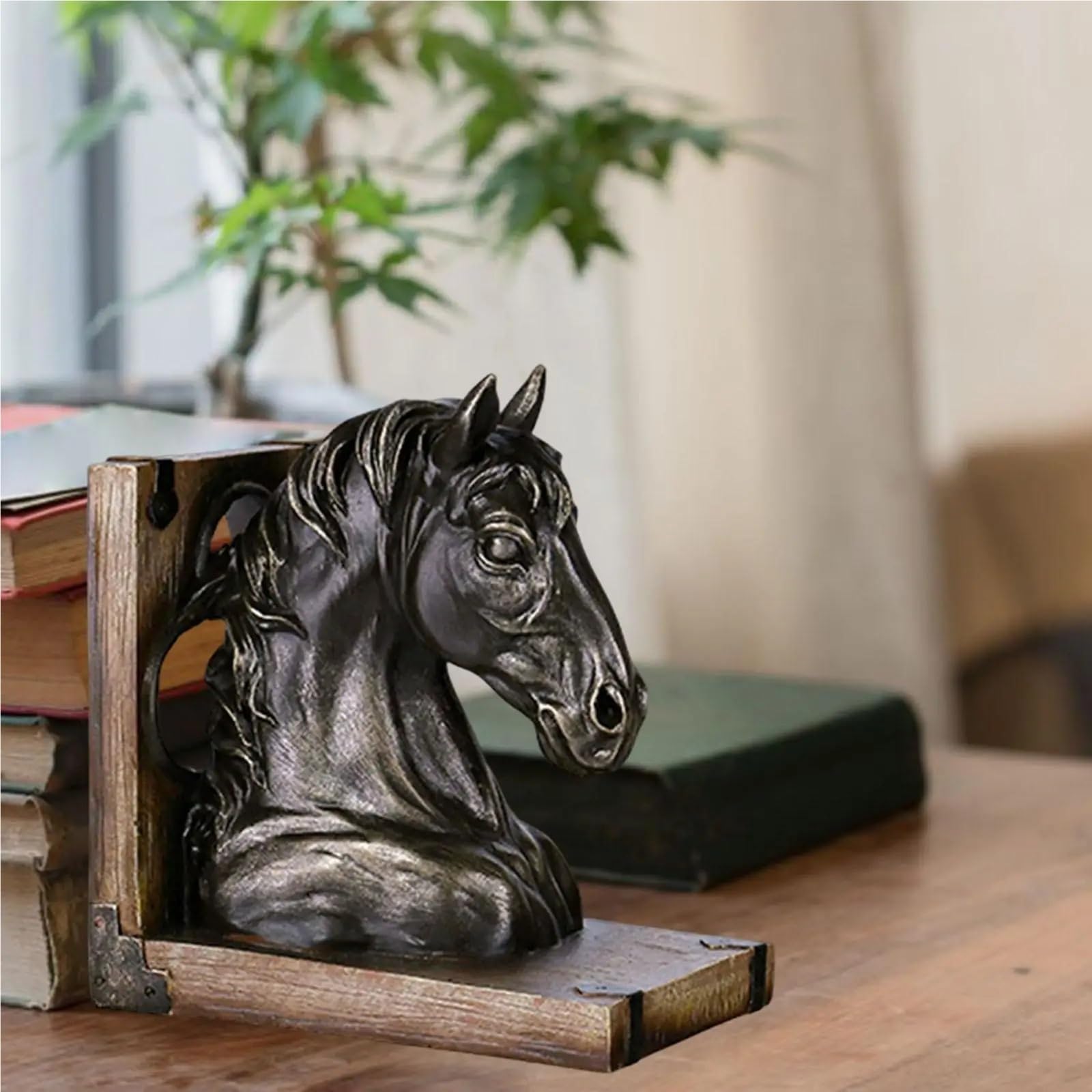 Sujetalibros Estatua de Cabeza Caballo, Figura, sujetalibros, Tope Libro, artesanía, Escultura Animal for Mesa, Oficina, estantería, decoración, Adorno