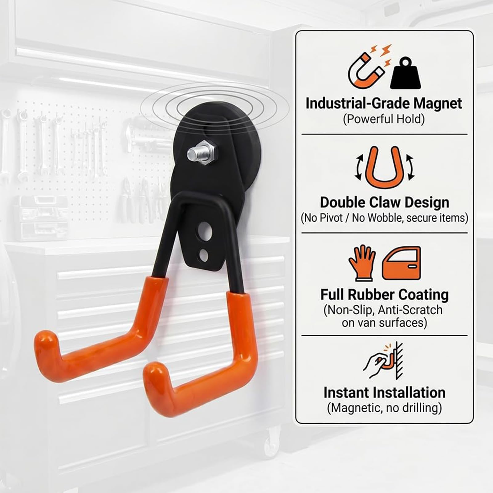 Heavy-Duty Magnetic Double-Claw Hook,Non-Slip Strong Large Magnetic Double Hooks for Indoor and Outdoor Hanging,for Power Drill Garden Tools Hose and Cabinet Storage Garage (2L)