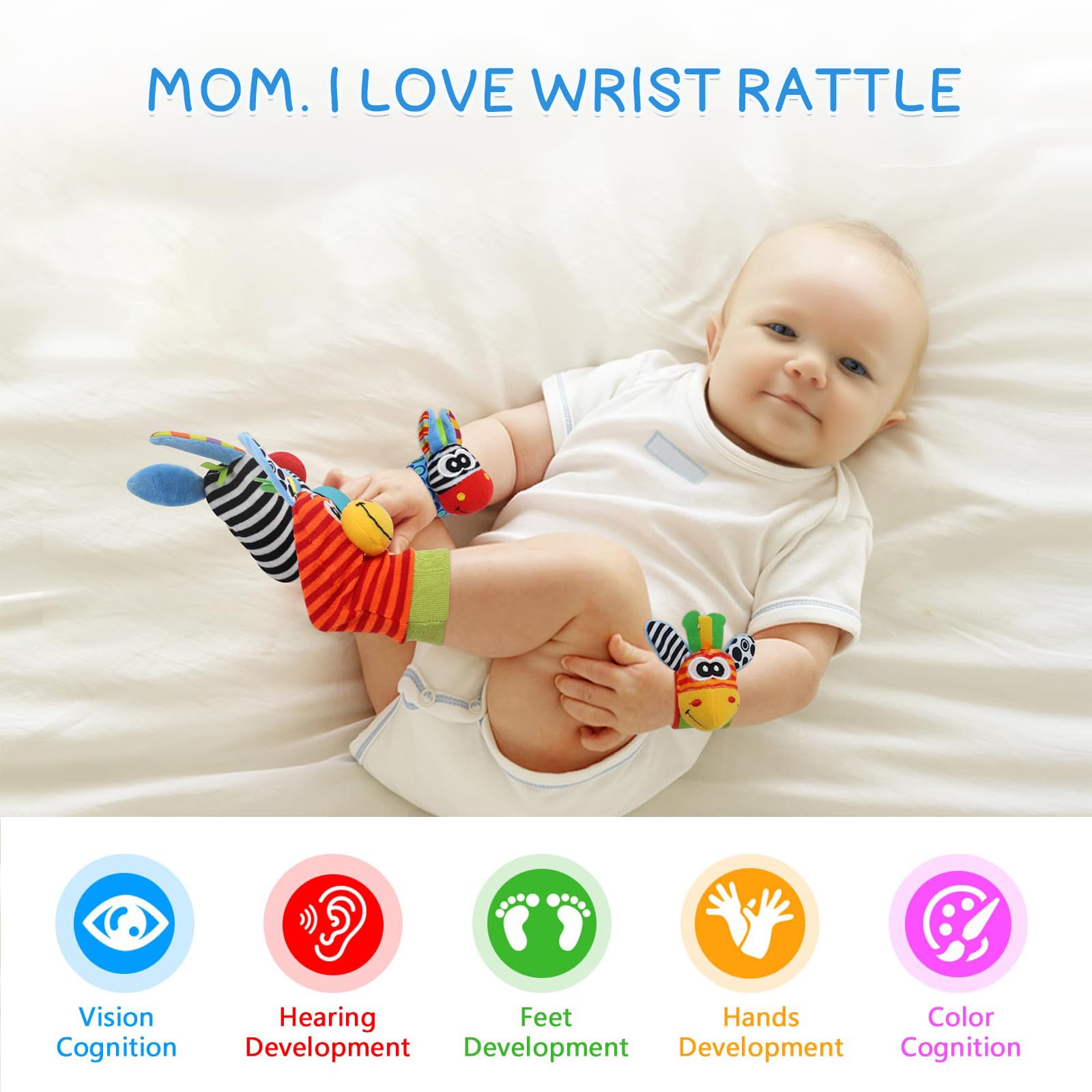 Baby Rattle Socks Wrist Strap Rattles Set, 4 PCS Handheld Rattles and Rattle Socks for Newborn Babies Boy Girl - Image 4