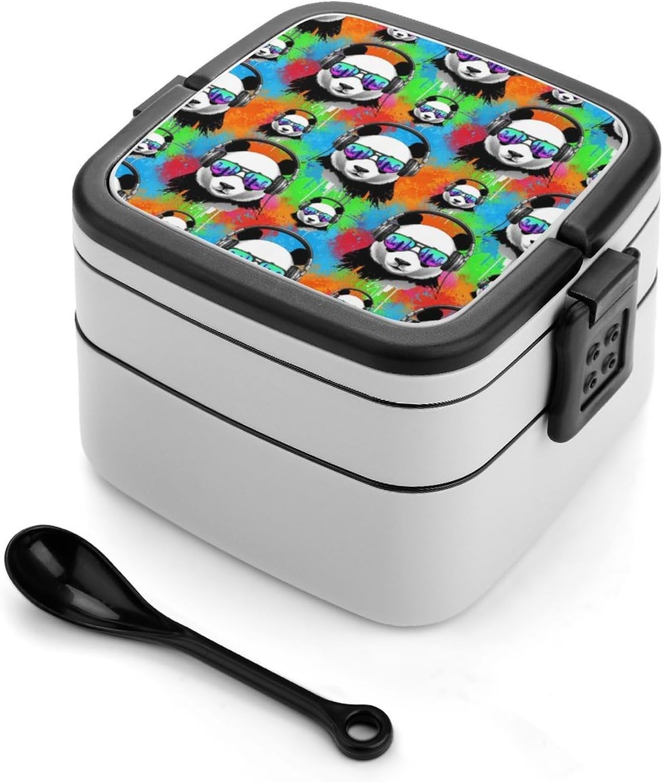 Bento Box with Snap Button, Washable DJ Panda Lunch Boxes, Food Storage Containers for Travel Picnic Camping Work