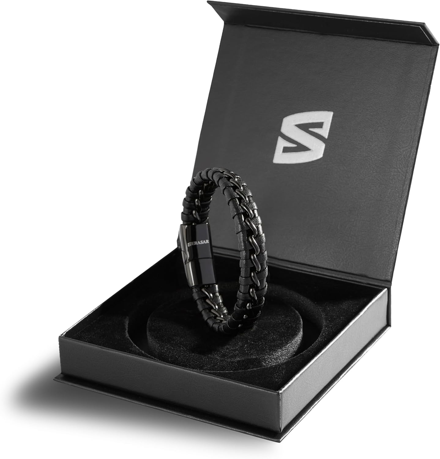 SERASAR Premium Leather Bracelet Men | Stainless Steel Magnetic Clasp | Three Colors | Jewelry Box Included