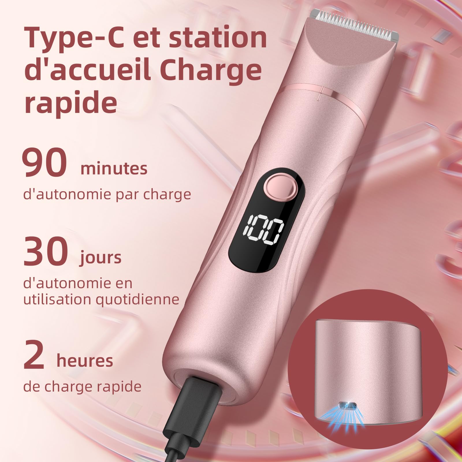 Rasoir Électrique Femme 3 en 1 pour le Corps, le Pubis et le Nez Utilisation Humide et Sèche Tondeuse Rechargeable