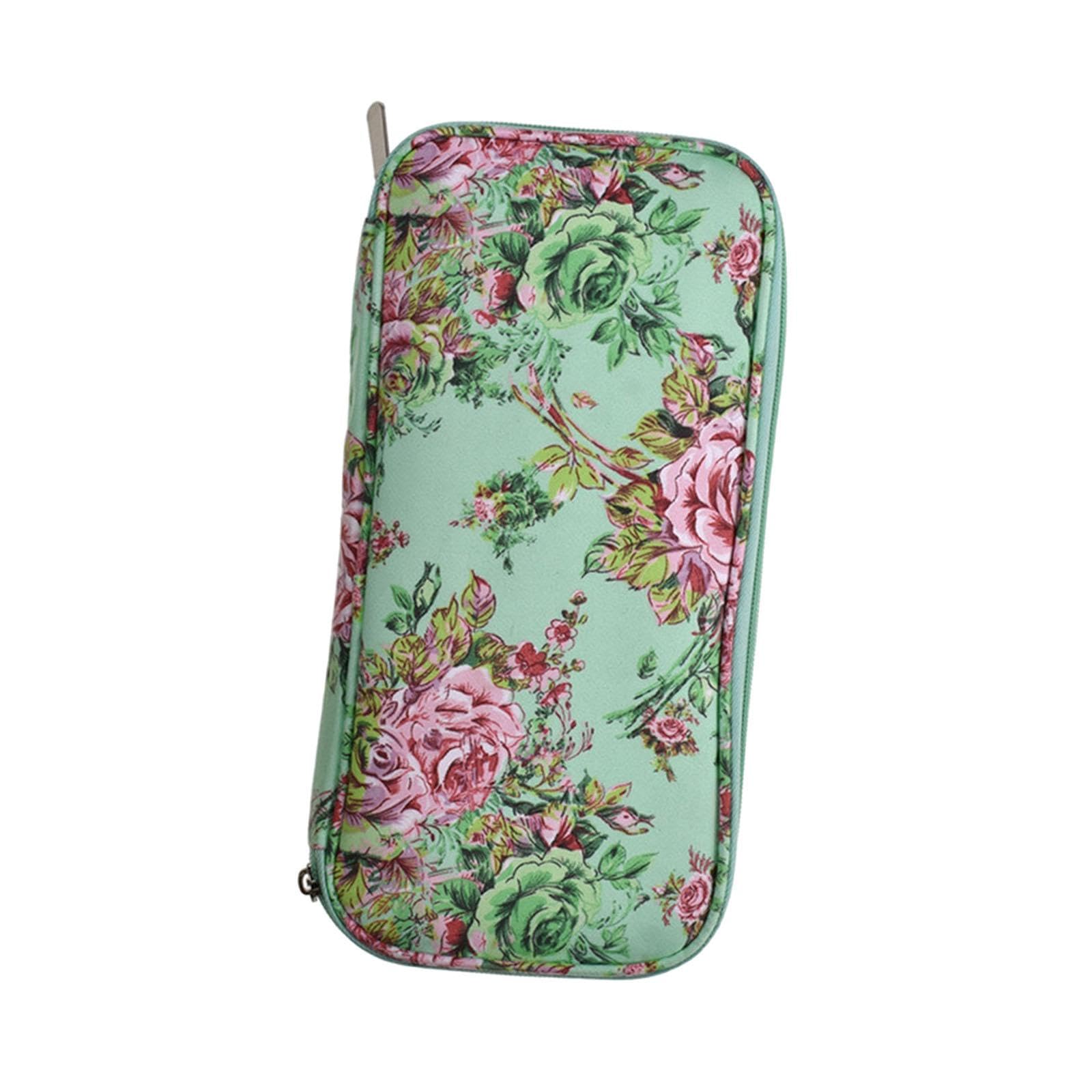 Estuche para Ganchos de Porta Agujas de Tejer Organizador Cremallera Doble Capa Portátil Material Oxford Bolsillos Adecuado para Viaje, Verde, Individual