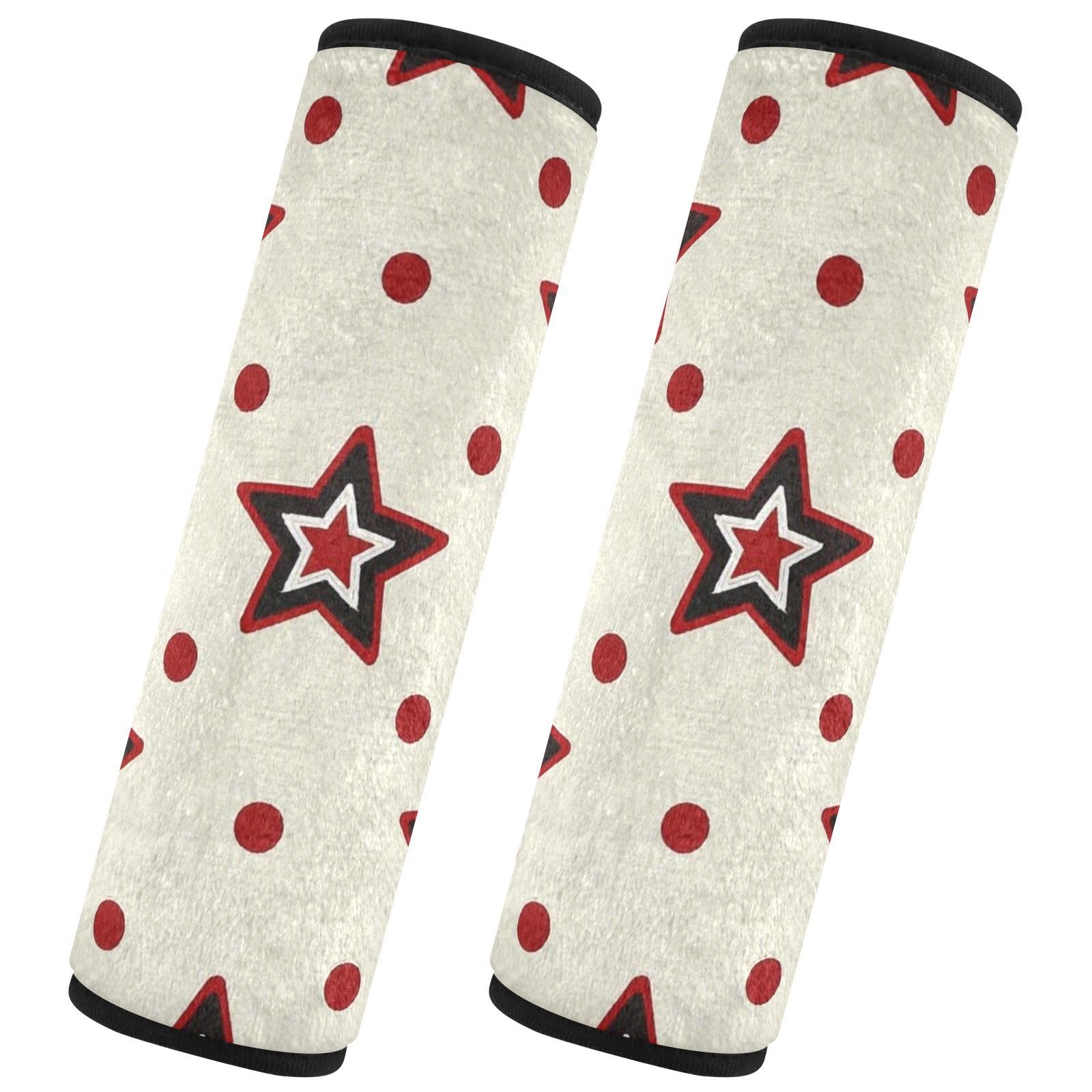 Wine Red Stars Dot Beige 2 pcs car seat Strap Pads Padded, Release Stress to Your Neck and Shoulders, seat Belt Cushion for Most Cars Airplane Bag 10x7.7 in forro para cinturon de