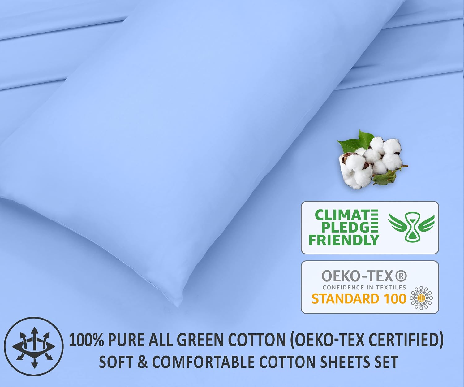 RUVANTI 100% Cotton Sheets - Crispy Cooling Percale Sheets - Breathable & Durable California King Sheet Set - Deep Pocket Cal. King Size Sheets - Baby Blue – Moisture Wicking Bed Sheets - 4 Pieces