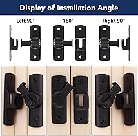 Vista 5 de Cerradura de puerta abatible de granero, color negro, resistente 90/180, pestillo de puerta abatible para puerta izquierda y derecha, para armarios